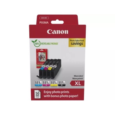 Cartouche d'encre Canon CLI-551XL 4 couleurs MULTIPACK